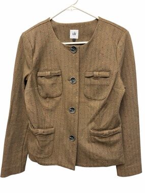 CAbi Women's Camel Herringbone Button-Front Blazer Jacket